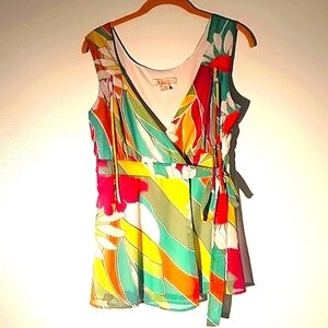 Johnathan Martin Woman's Multi Color Wrap & Tie Floral Blouse, Size: M